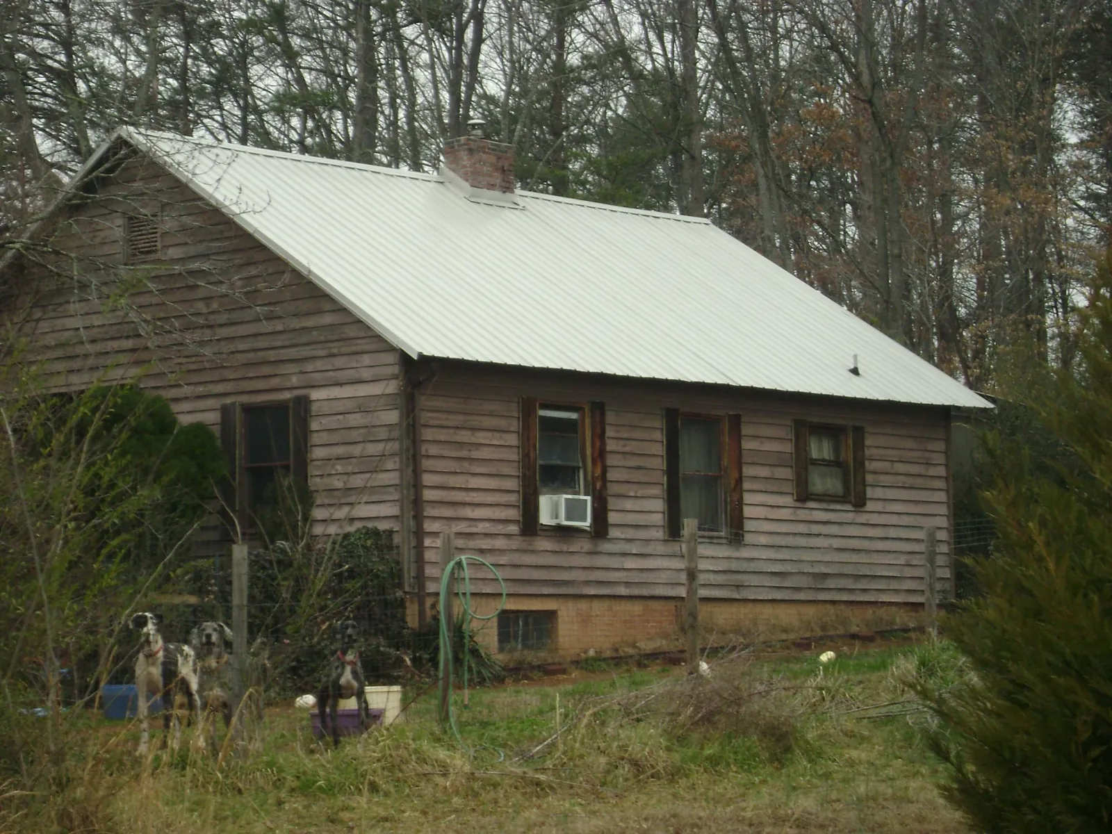 White metal roof on an old wood sided farmhouse, from a Asphalt Shingle Roof Repair job in Dilworth